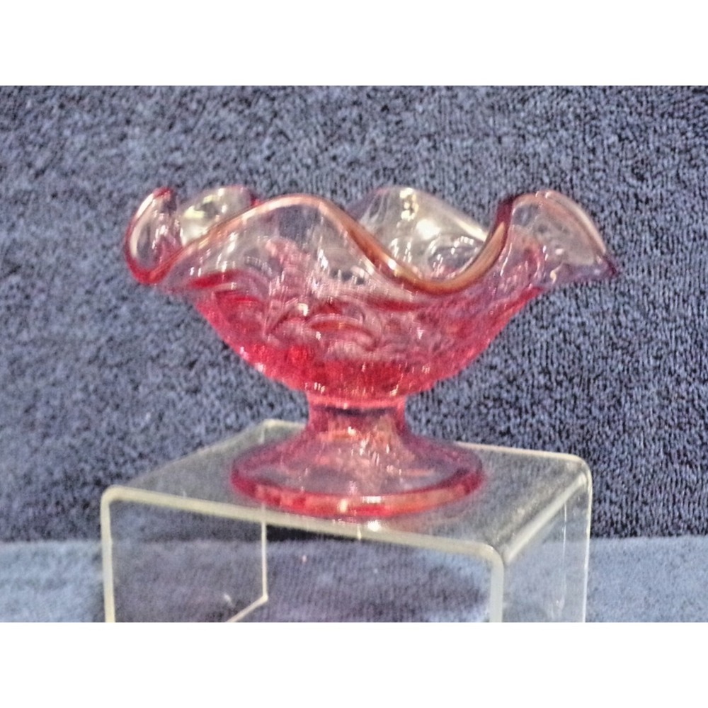 Fenton Dusty Rose Inverted Ruffel Edge Footed Strawberriy Compote 5" Round Vint.